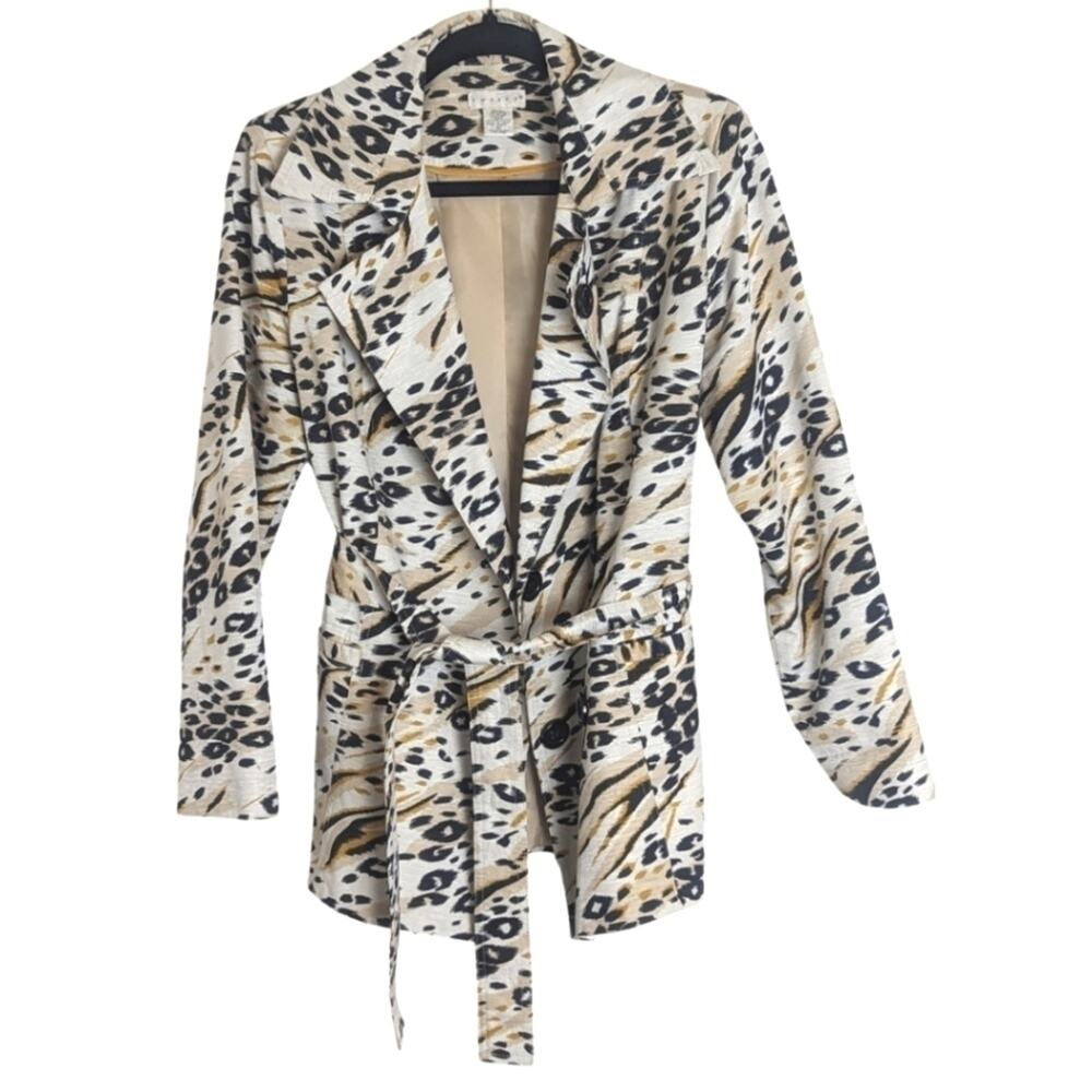 Silk & Cotton Animal Print Trench Boho Chic Jacket Women's Medium
